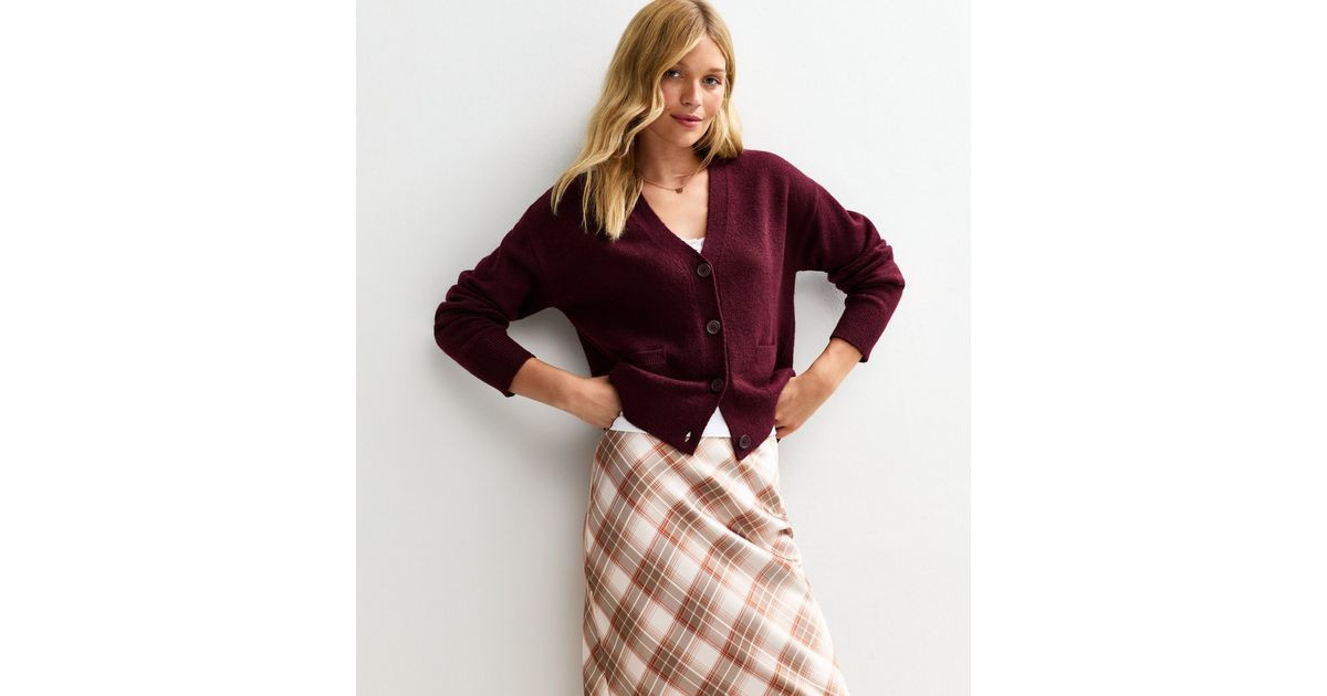 Burgundy Button Front Patch Pocket Cardigan | New Look | New Look (UK)