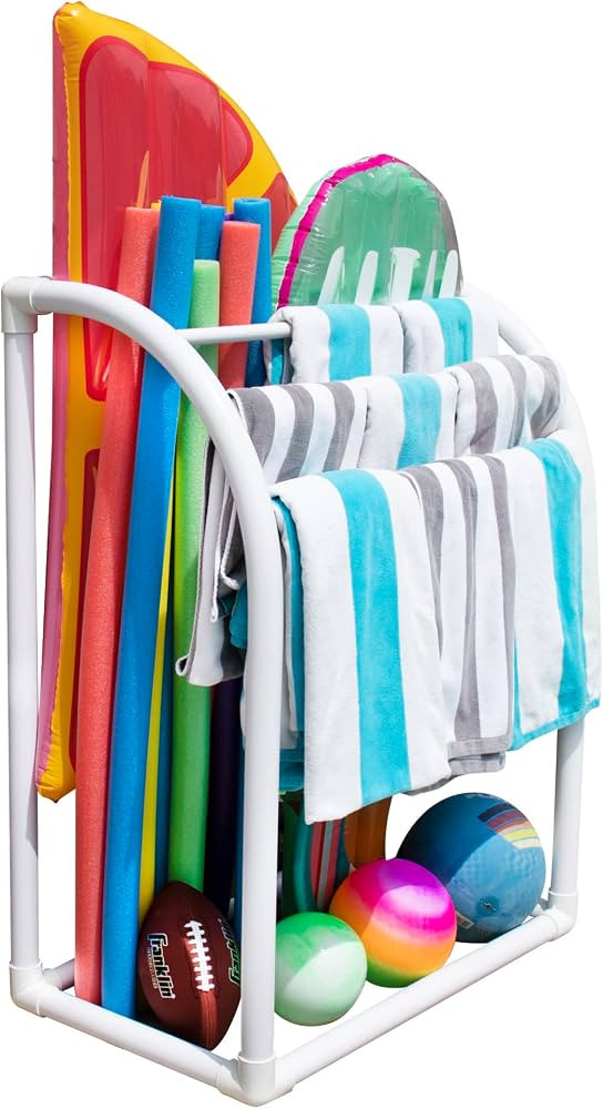 Pool Bins 5 Bar Curved Towel Rack - Free Standing Poolside Storage Organizer - Also Stores Floats... | Amazon (US)