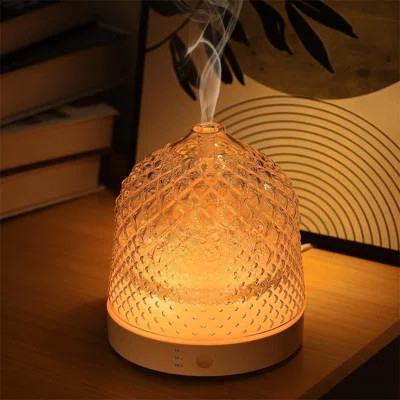 Glass Essential Oil Diffuser, 200Ml Ultrasonic Aroma Diffusers With Glass Reservoir Dome & White Plastic Base Lock Color Auto-Off Timer 7 Color Light | Wayfair North America