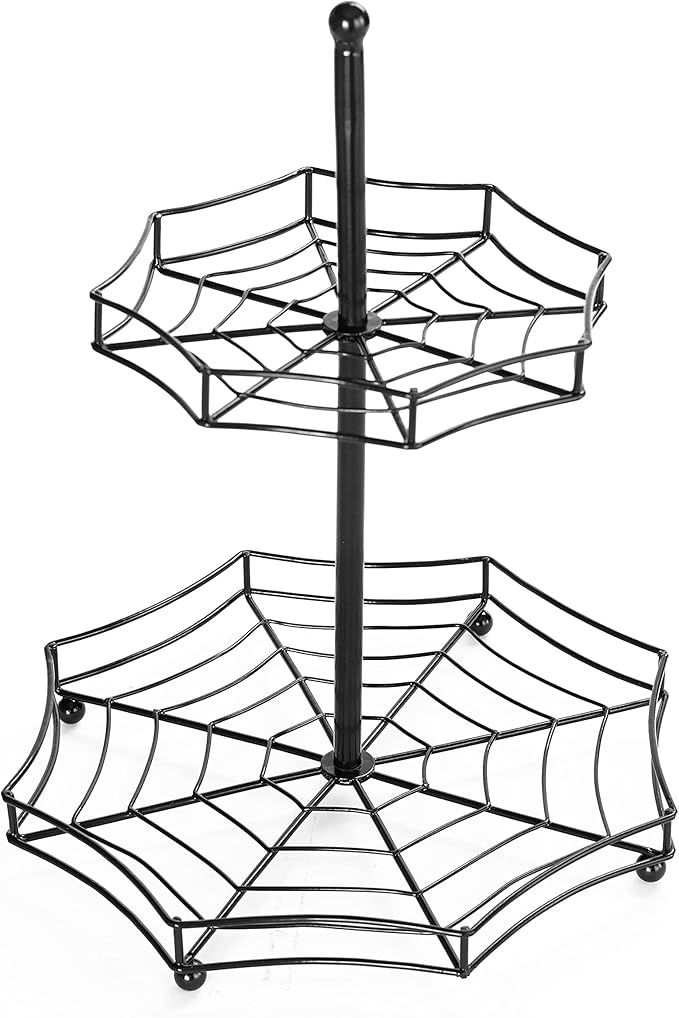 The Lakeside Collection Halloween Spider Web 2-Tier Serving Tray - Spooky Tabletop Accent | Amazon (US)