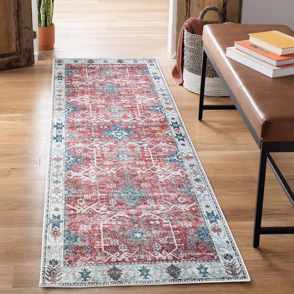 Bloom Rugs Washable Non-Slip 10 ft Runner - Red/Blue Traditional Runner for Entryway, Hallway, Ba... | Amazon (US)