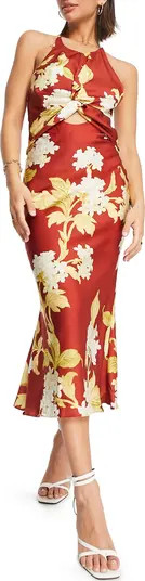 ASOS DESIGN Knot Front Satin Midi Dress | Nordstrom | Nordstrom