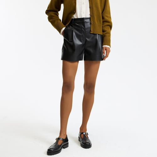 Pleated Faux Leather Shorts | La Redoute (UK)
