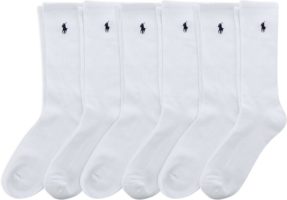 POLO RALPH LAUREN mens Classic Sport Solid Socks 6 Pair Pack - Cushioned Cotton Comfort | Amazon (US)