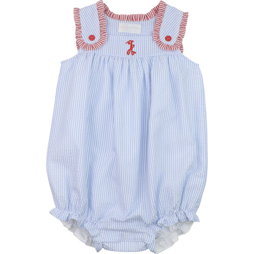 Red And Blue Seersucker Ruffle Bubble | Cecil and Lou