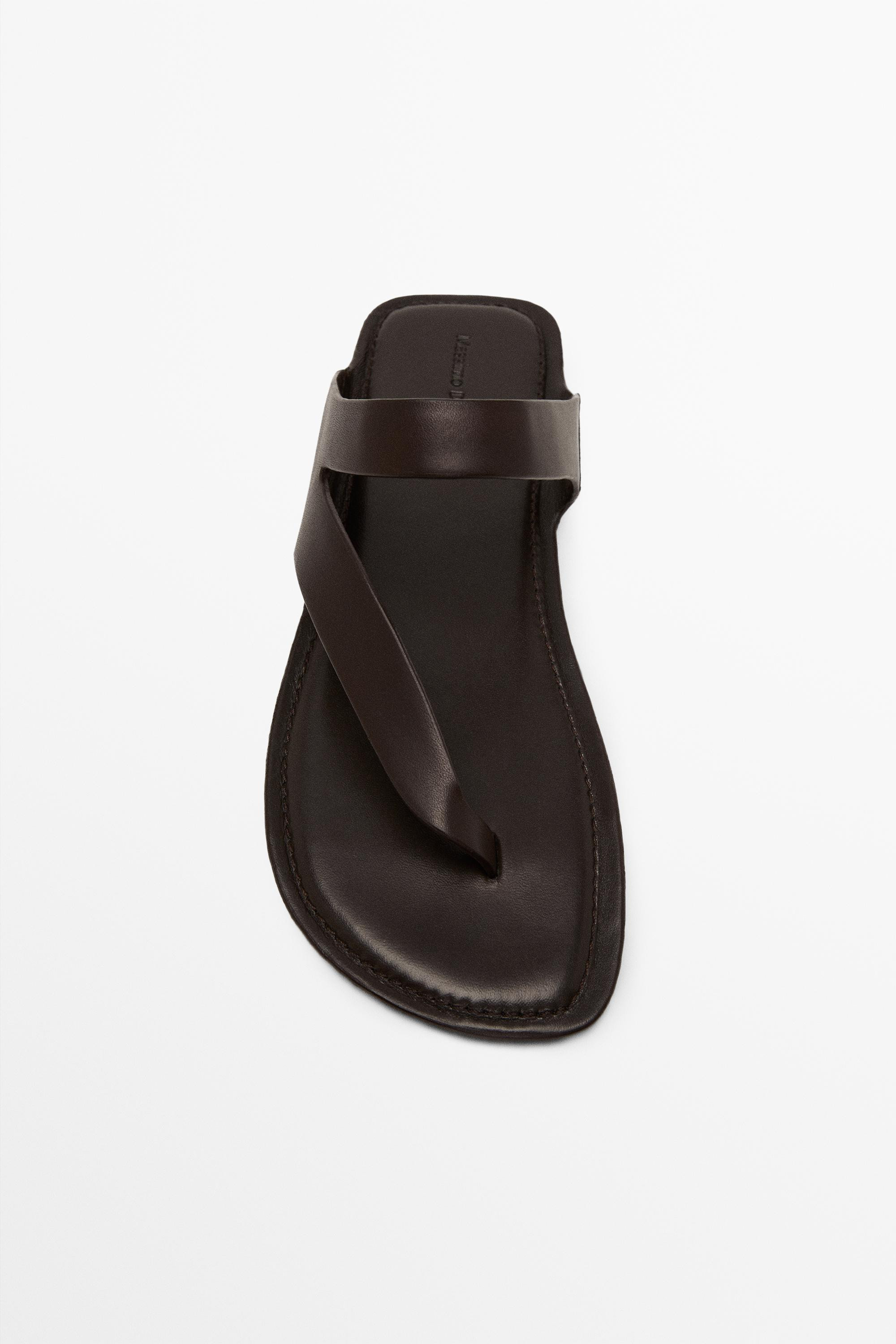 Asymmetric leather sandals with toe divider · Brown · Flatâ Sandal | Massimo Dutti | Massimo Dutti US