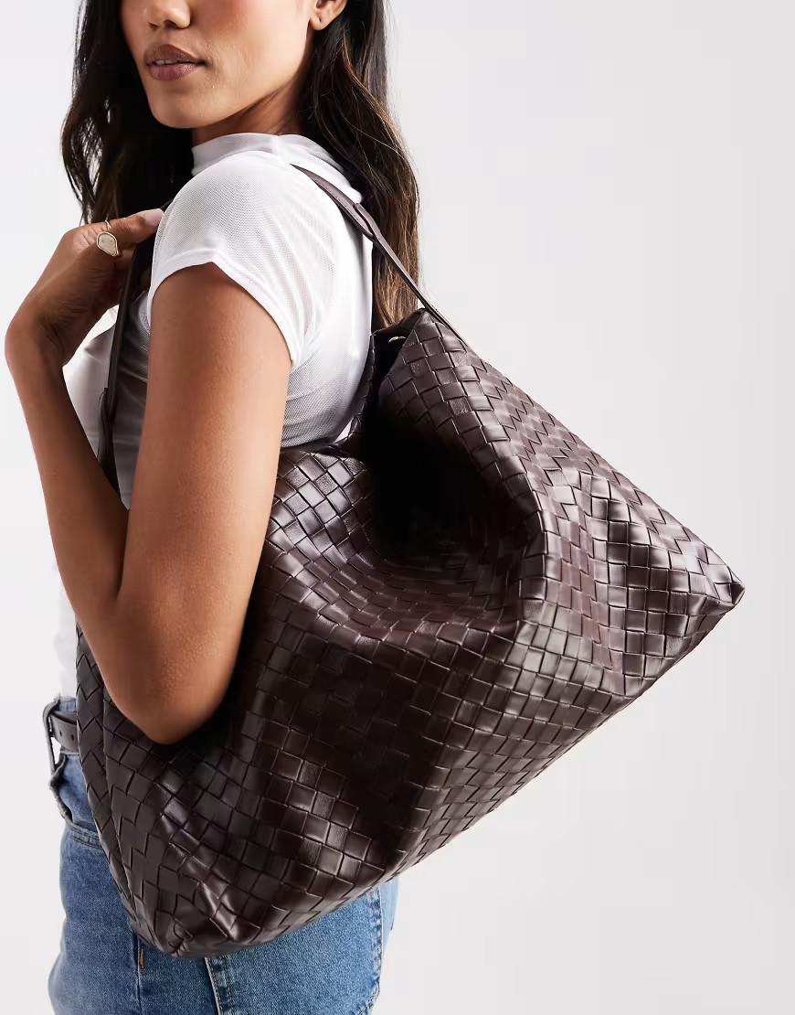 Glamorous oversized woven shoulder bag in deep brown | ASOS (Global)