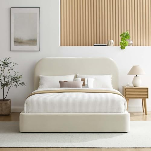Modway Keynote Modern Queen Bed Frame with Curve Shaped Headboard in Alabaster, Upholstered in Pe... | Amazon (US)