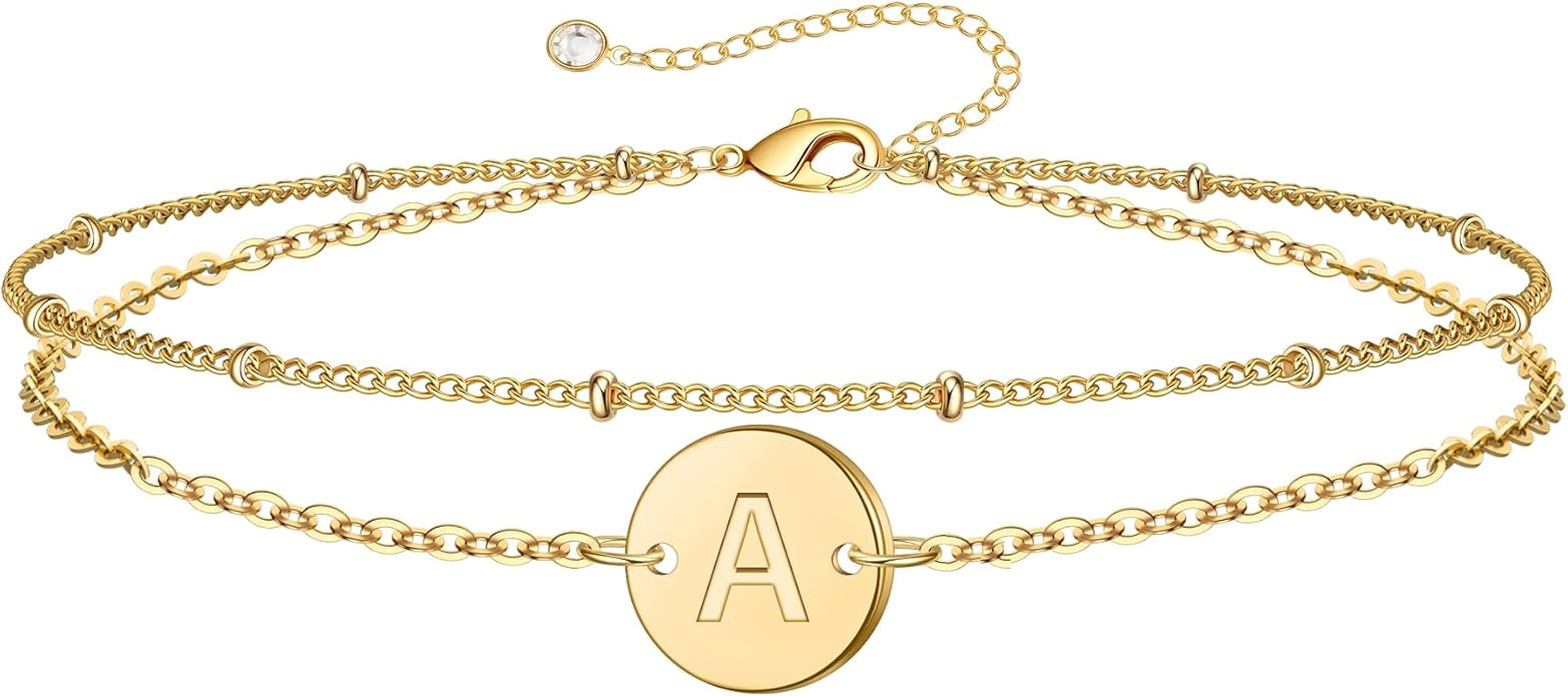 MONOZO Easter Basket Stuffers for Kids Teen Girls Gold Initial Bracelets - Dainty 18K Gold Plated... | Amazon (US)