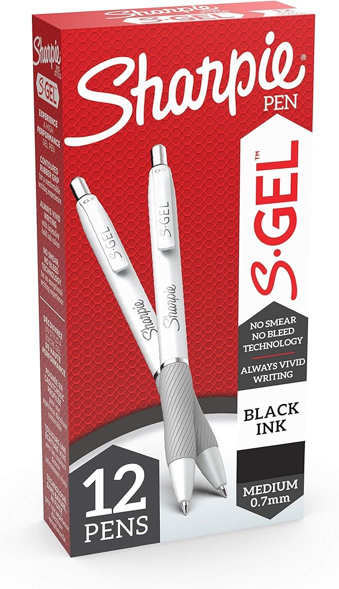 Sharpie S-Gel, Gel Pens, Medium Point (0.7mm), Pearl White Body, Black Gel Ink Pens, 12 Count | Amazon (US)
