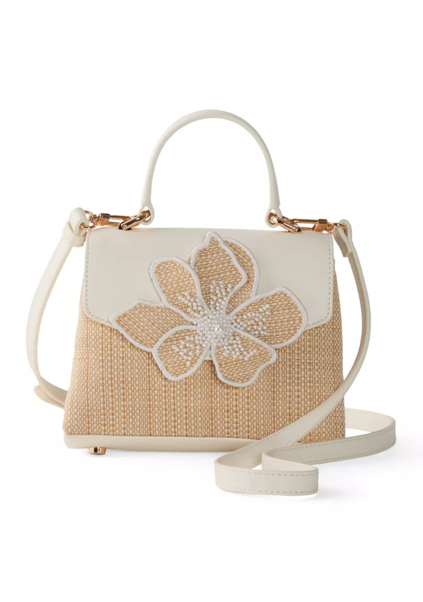 Straw Top Handle Floral Crossbody Bag | Belk