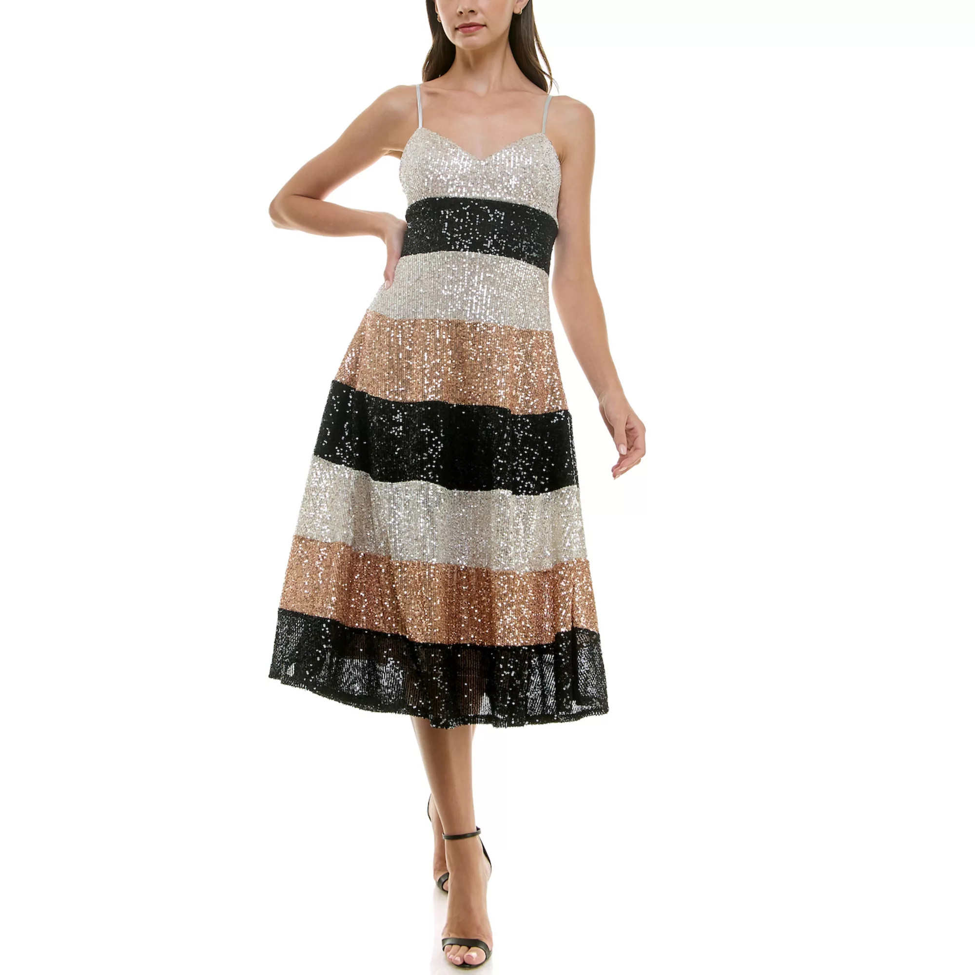 Women's Maison Tara Color Blocked Sequin Midi Dress | Kohl's