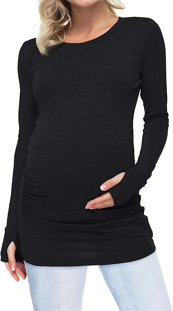 BRABIC Womens Maternity Workout Tops Long Sleeve Thumb Hole Side Ruching Shirts Yoga Clothes Pregnan | Amazon (US)