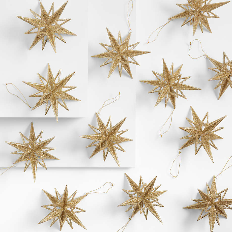 Radiant Gold Glitter Star Christmas Tree Ornaments, Set of 12 | Crate & Barrel