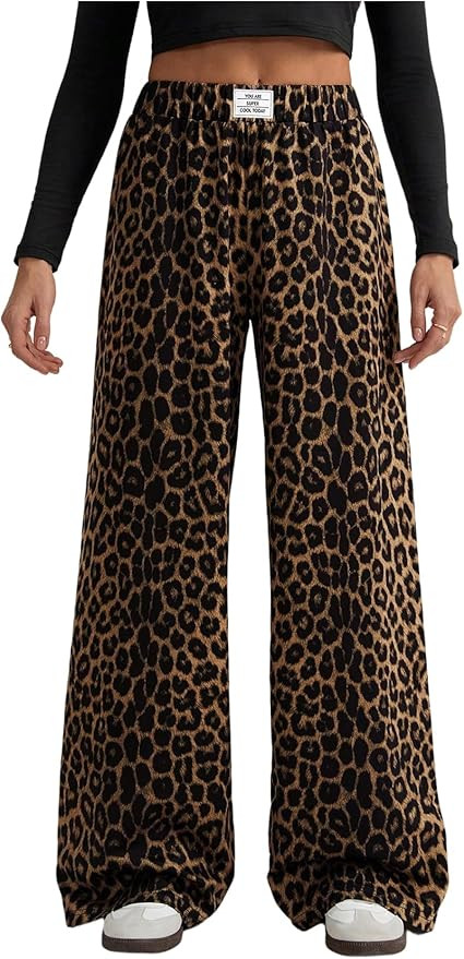 GORGLITTER Women's Leopard Pants Cheetah Animal Print Wide Leg Elastic High Waisted Baggy Causal ... | Amazon (US)