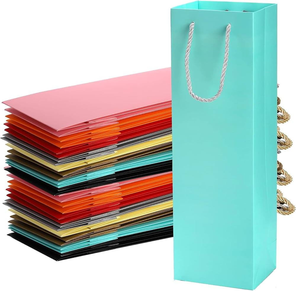 WUWEOT 32 Pack Colorful Wine Gift Bags, Wine Bottle Paper Bags Bulk, Reusable Cardboard Single Bo... | Amazon (US)