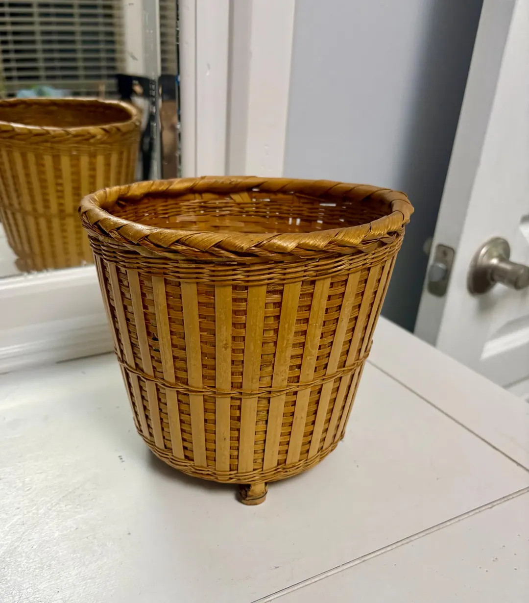 Mid-Century Woven Rattan Planter Basket: Braided Rim, Footed Design, 7" Cachepot | Etsy (US)