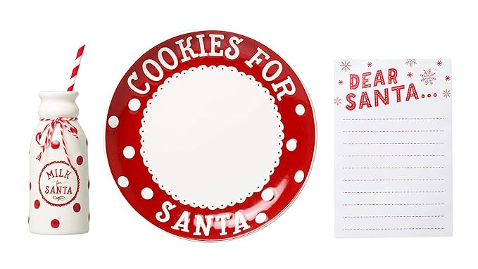 Pearhead Christmas Cookies for Santa Plate, Milk Jug and Dear Santa Notepad Set, Holiday Home Dec... | Amazon (US)