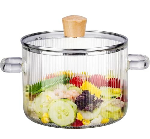 1.8L/60OZ Glass Simmer Pot, Clear Borosilicate Glass Cooking Pot for Stove-Top, Clear Heat Resistant Glass Saucepan with Handle for Stove Baby Food, Soup, Milk Dishwasher-Safe | Amazon (US)