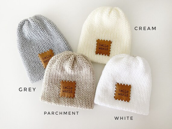 Newborn Beanie Hat Hello World Patch Double Layered Grey | Etsy Canada | Etsy (CAD)