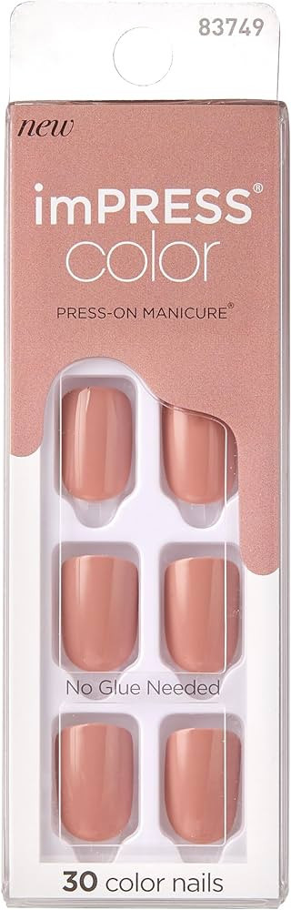 KISS imPRESS No Glue Mani Press On Nails, Color, 'Sandbox', Pink, Short Size, Squoval Shape, Incl... | Amazon (US)