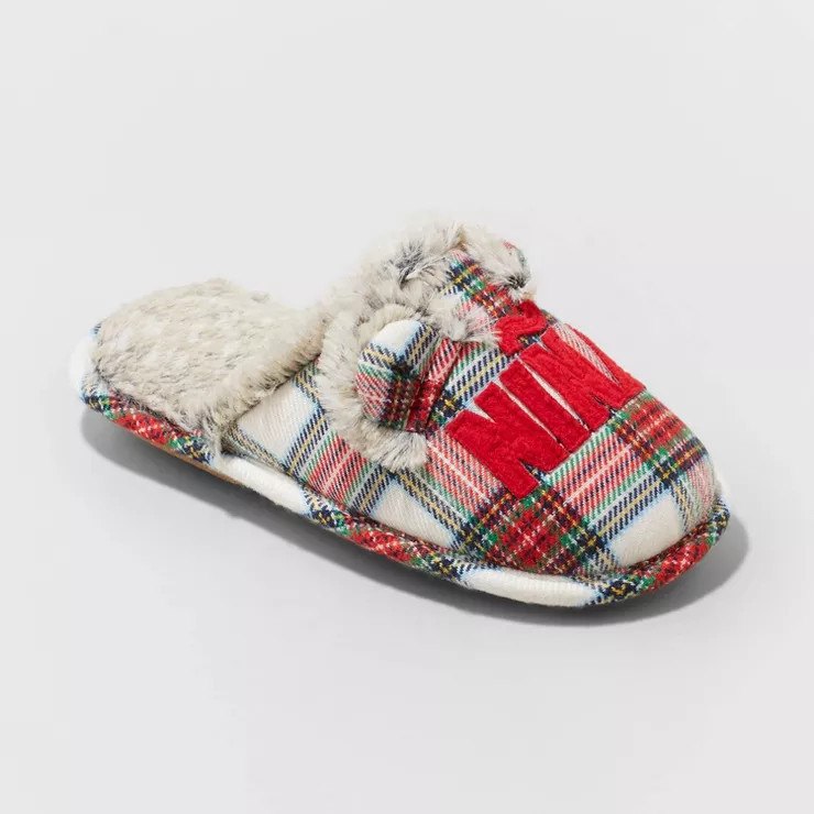 Girls' Nina Oso Plaid Slide Holiday Slippers - Wondershop™ | Target