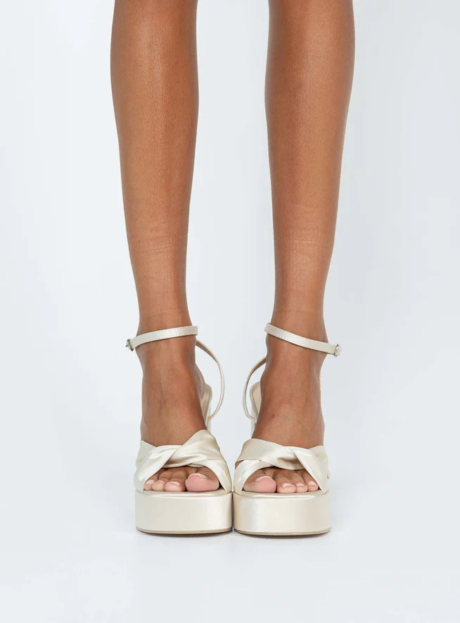 Everlasting Satin Platform Heels Champagne | Princess Polly US