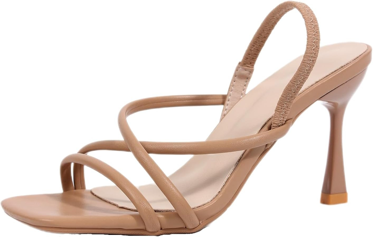 Women's Leather Narrow Strappy Stiletto Heel Ssandals Square Open Toe Cross Strap Elastic Slingba... | Amazon (US)