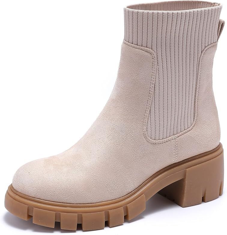 Platform Boots For Women - Winter Non-Slip Combat Boots Chunky Heels Chelsea Ladies Booties | Amazon (US)