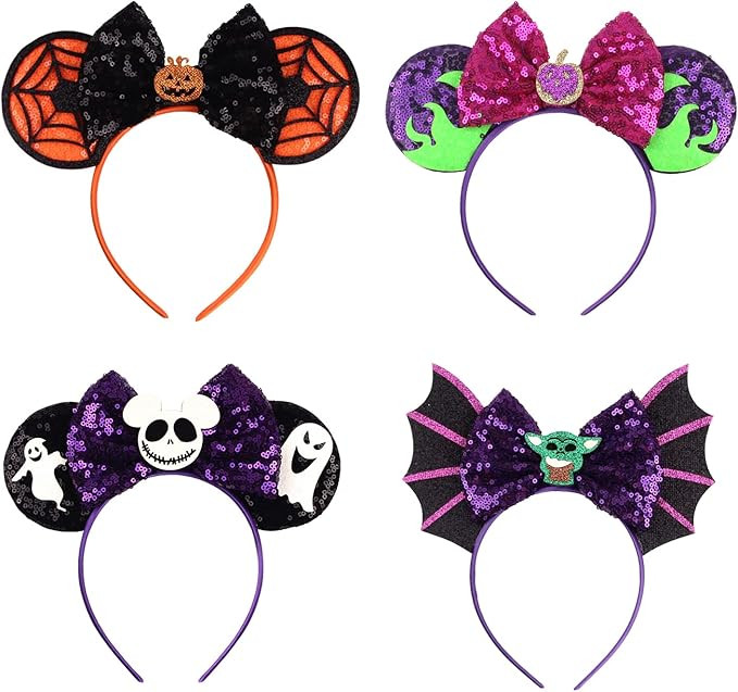 4 PCS Halloween Mouse Ears Headbands Halloween Sequin Pumpkin Bows Ghost Headbands for Cosplay Pa... | Amazon (US)