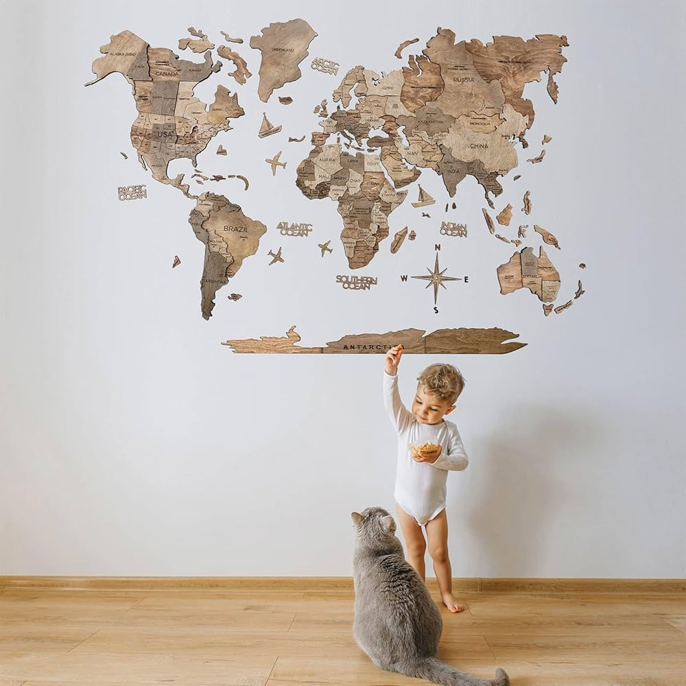 ENJOY THE WOOD 3D Wood World Map Wall Art Large Wood Wall Décor Housewarming Gift Idea Wood Wall... | Amazon (US)