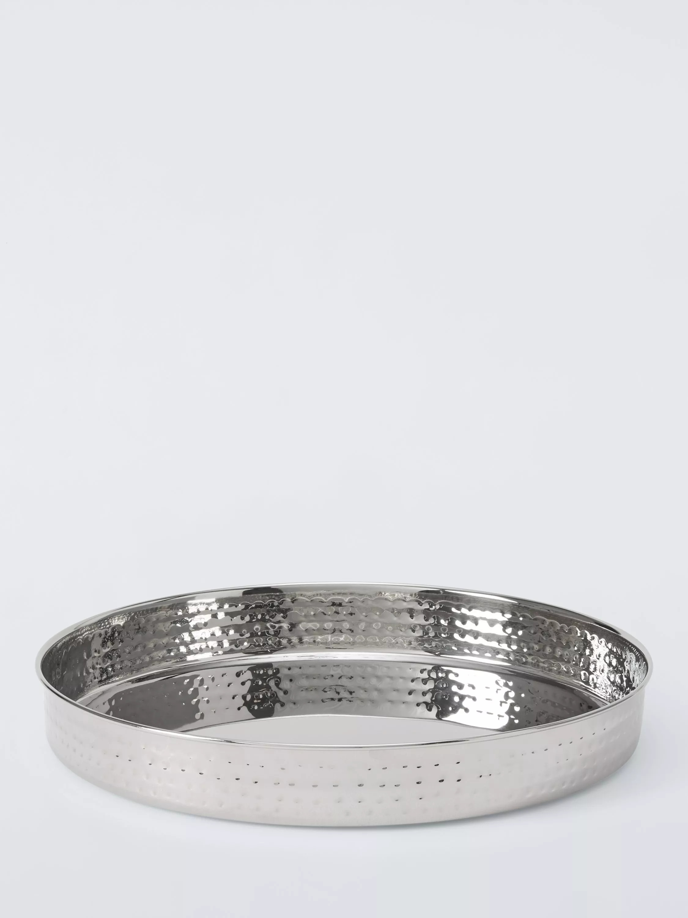 John Lewis Hammered Stainless Steel Round Tray, 32cm, Silver | John Lewis (UK)