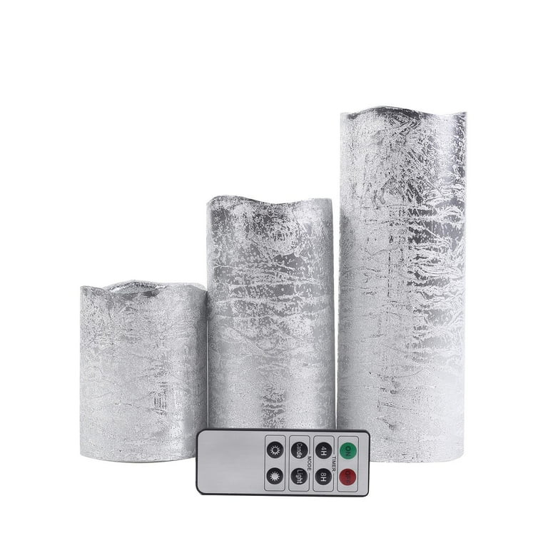 Efavormart Set of 3 Metallic Silver Flameless Candles Battery Operated LED Pillar Candle Lights w... | Walmart (US)