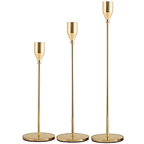 Gails Willing Set of 3 Gold Brass Candle Holders for Taper Candles, Decorative Candlestick Holder fo | Amazon (US)