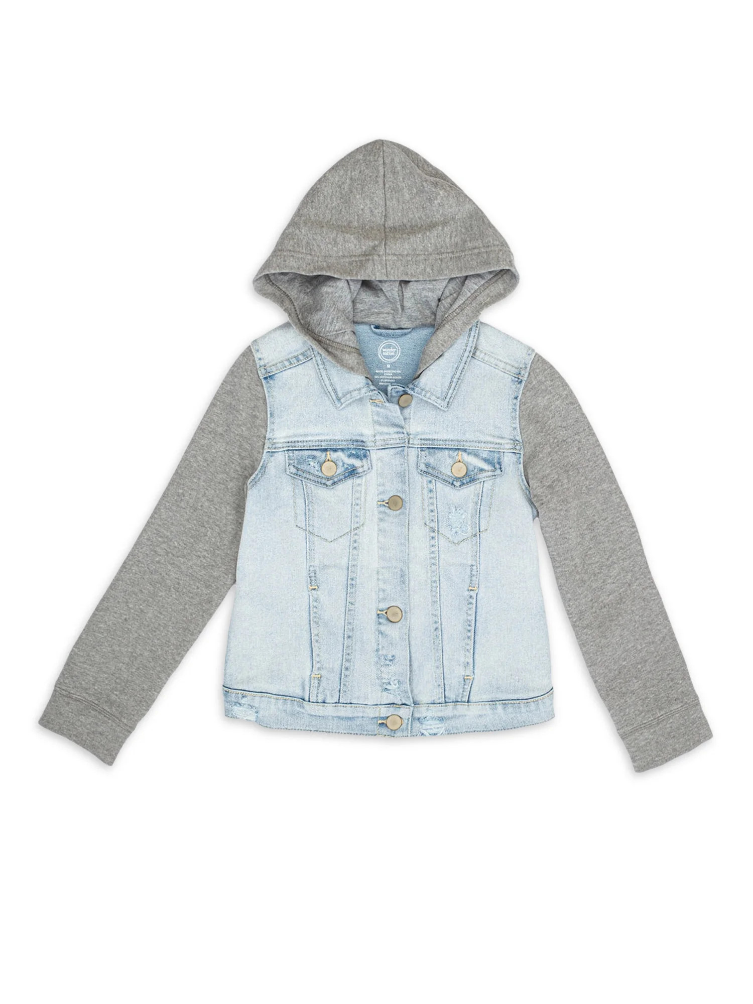 Wonder Nation Girls Knit Sleeve Denim Jacket, Sizes 4-18 & Plus | Walmart (US)