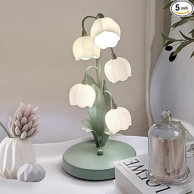 Green Flower Lamp for Home,Bedside Vintage Table Lamps,5 Lily of The Valley Reading Lights,3 Colo... | Amazon (US)