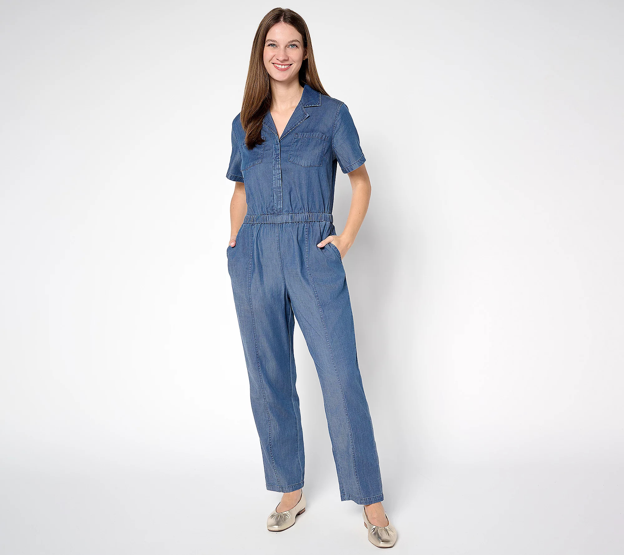 As Is Joan Rivers Reg Tencel Collared Ankle Length Jumpsuit | QVC