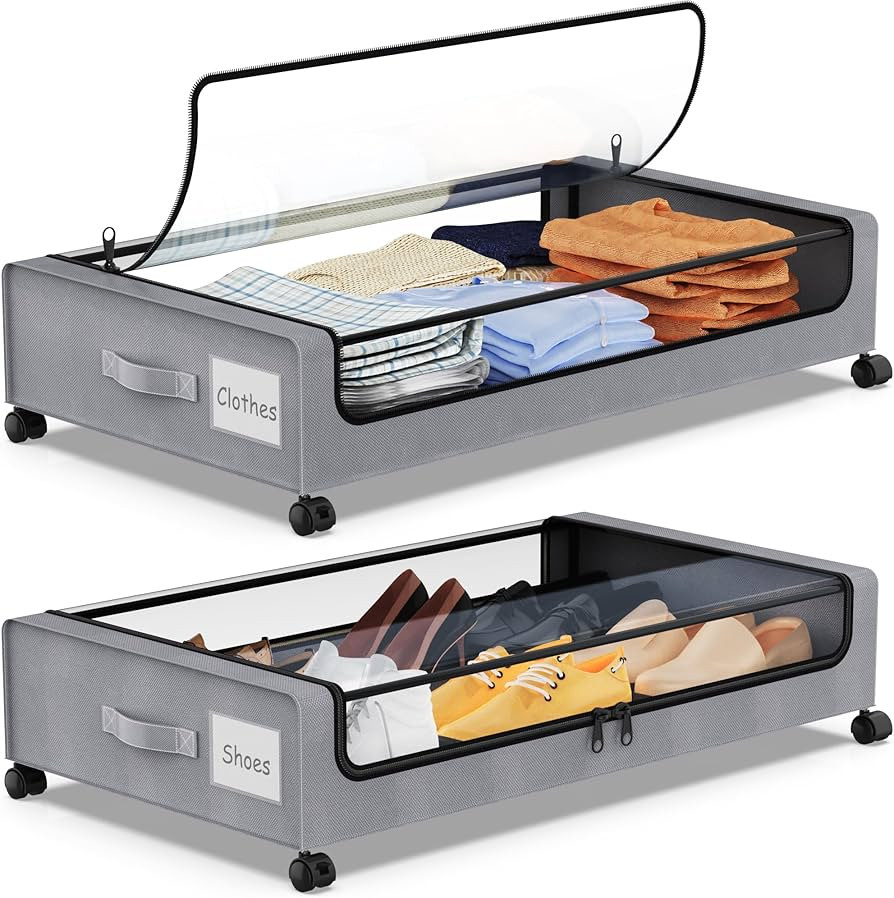 Under Bed Storage with Wheels, 2Pack Under Bed Storage Containers,Under Bed Shoe Storage Organize... | Amazon (US)