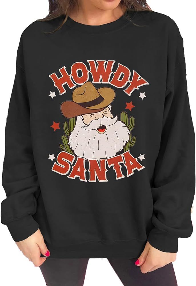 Ritatte Christmas Santa Sweatshirt for Women Vintage Howdy Santa Claus Graphic Sweatshirt Xmas Ca... | Amazon (US)