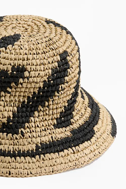 H&M Handmade Straw Bucket Hat in Light Beige/black at Nordstrom, Size Medium/large | Nordstrom
