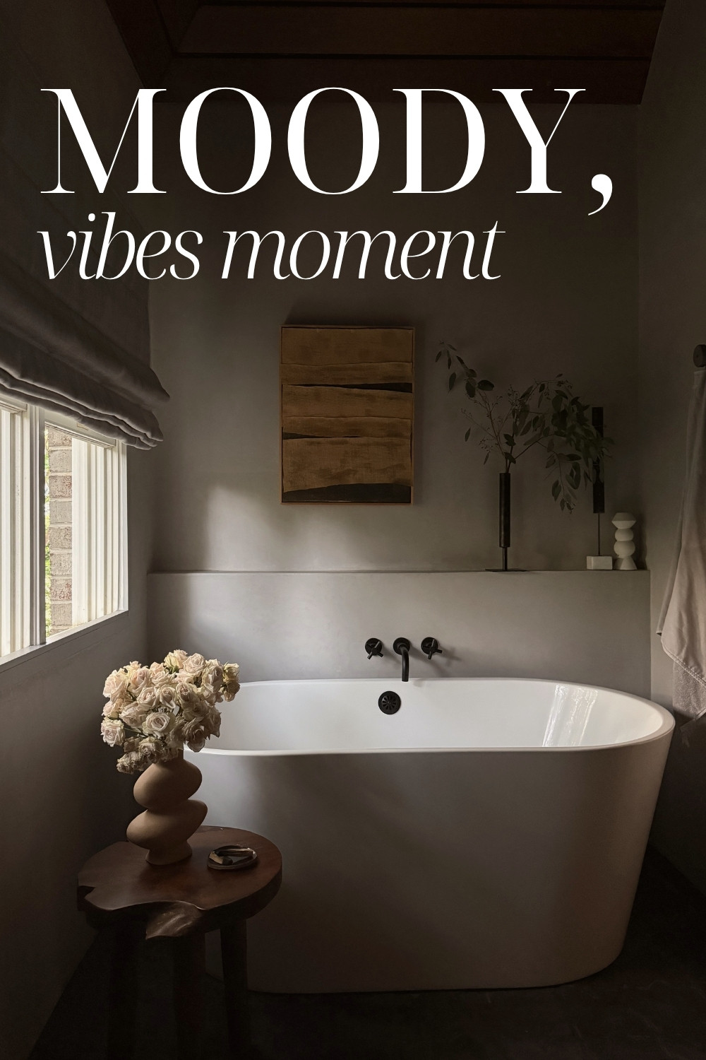 Moody bathroom, soft light, and the blinds that finished the space perfectly. 

 #LTKHome #BathroomDesign #WindowTreatments #MadeByPatchi #CuratedLiving