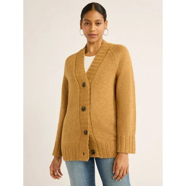 Scoop Women's Oversized V Neck Cardigan Sweater, Midweight, Sizes XS-XXL | Walmart (US)