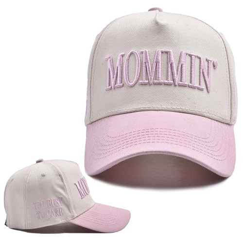 Mommin Trucker Hat for Women Embroidered Mom Baseball Cap Adjustable Canvas Vintage Hat for Casual Wear Khaki Pink | Amazon (US)