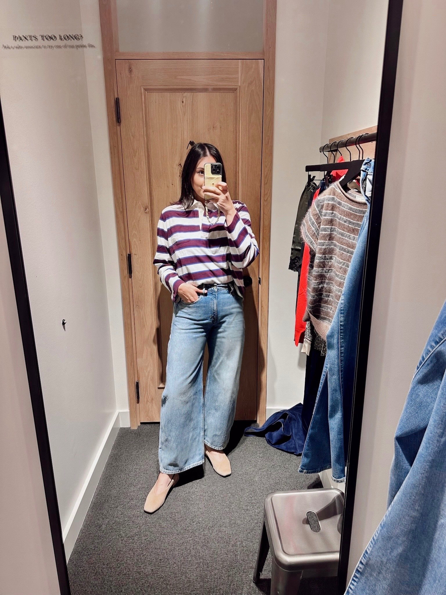 I loved this polo rugby! I'm in the large and it is a cropped fit but sizing up helped. This one is under $100. 

I'm in the 30 of the Zoe barrel jeans -- love this fit. I've linked two pairs, the darker one is included in the 30% off sale! TTS fit.  

 