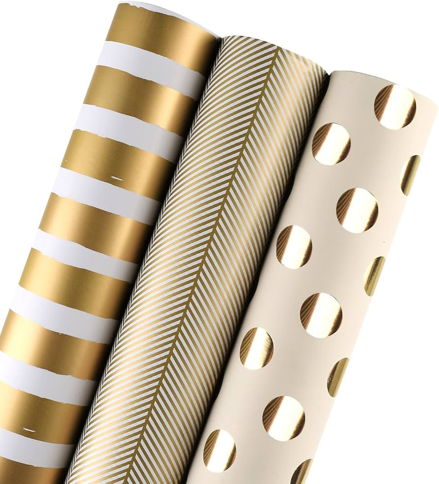 WRAPAHOLIC Gold Wrapping Paper Roll - Gold Print for Birthday, Holiday, Wedding, Baby Shower Pack... | Amazon (US)