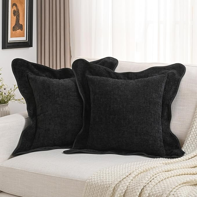 FUTEI Soft Cozy Black Chenille Decorative Throw Pillow Covers 20x20 Inch Set of 2,Double Stitch S... | Amazon (US)