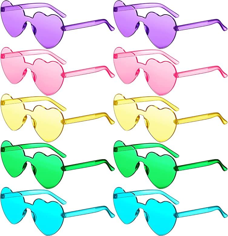 TOODOO 10 Pairs Heart Shaped Sunglasses Rainbow Sunglasses Candy Color Rimless Glasses for Women Gir | Amazon (US)