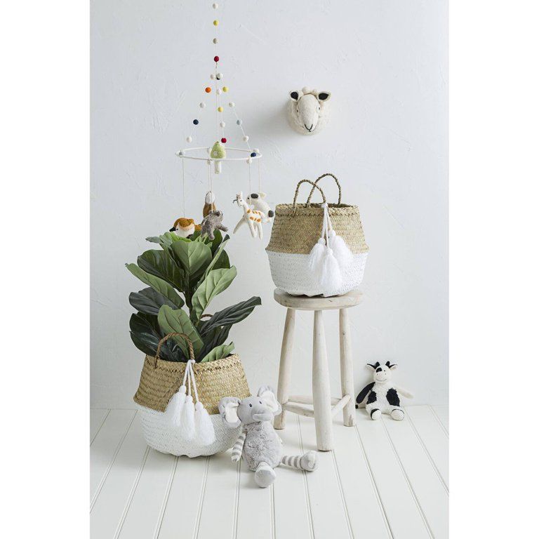 Desert Fields Beige & White Collapsible Palm Leaf Baskets with Large Tassels (Set of 2 Sizes) - W... | Walmart (US)