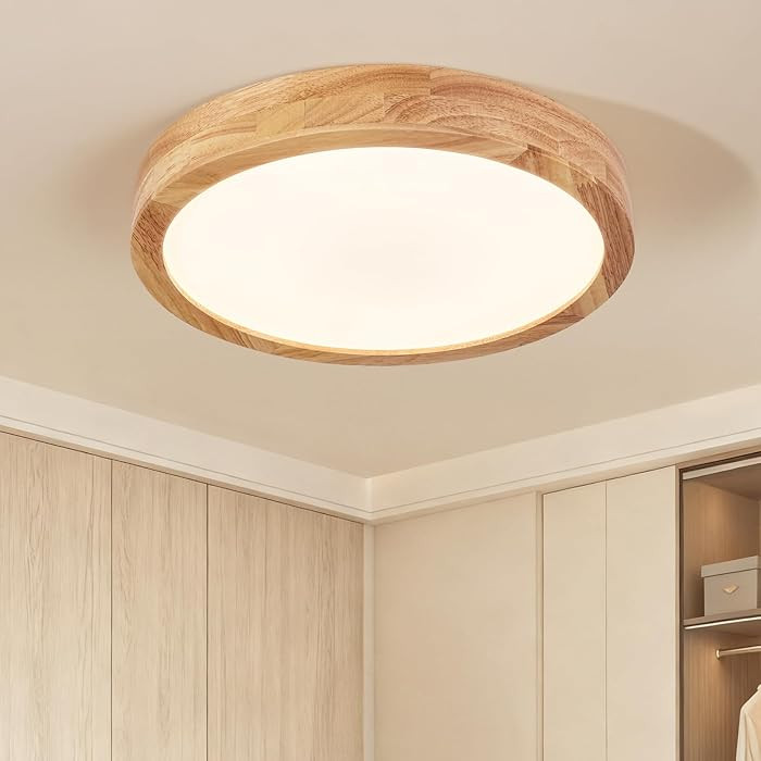 Modern LED Ceiling Light for Bedroom: Minimalist Wood Flush Mount Ceiling Light Fixture with Acry... | Amazon (US)