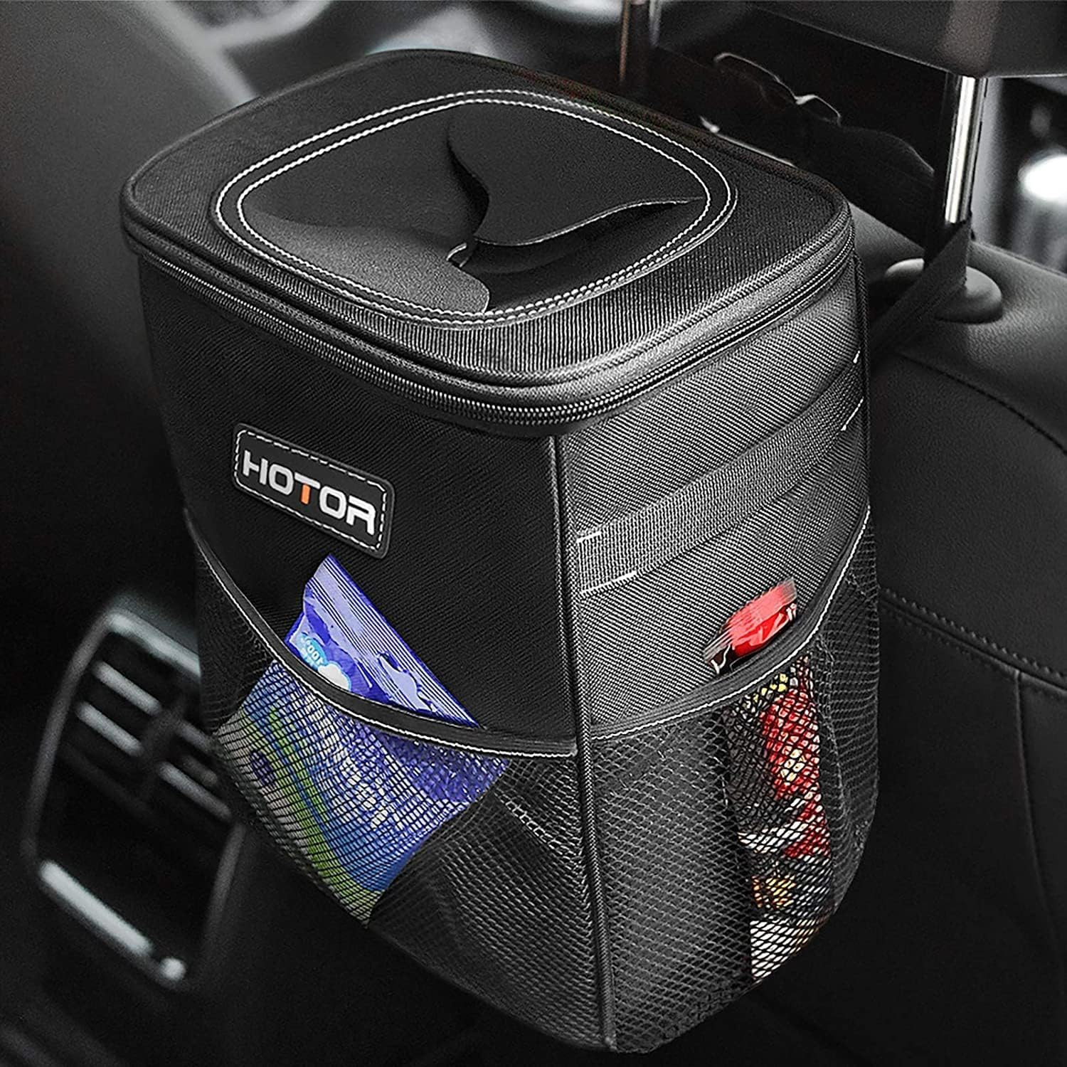 HOTOR Car Trash Can with Lid and Storage Pockets - 100% Leak-Proof Organizer, Waterproof Garbage ... | Amazon (US)
